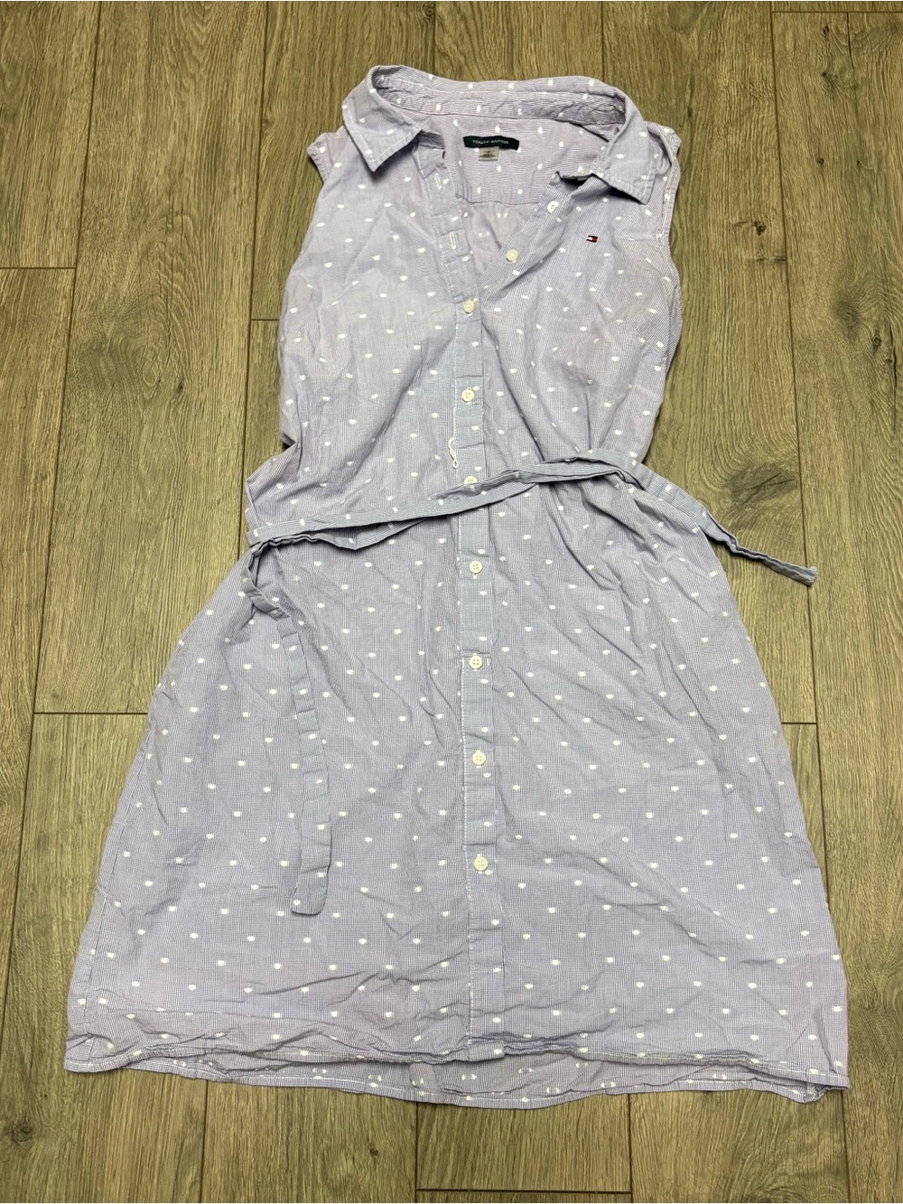 Blue button up patterned Tommy Hilfiger belted dress